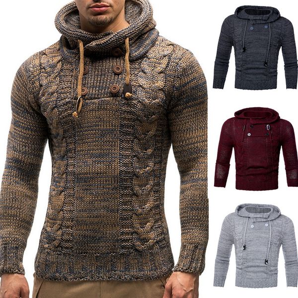 

coat jacket buckle thick sweater cardigan hooded fashion men spring winter warm turtleneck sweaters casual knitting tricot jumper outwear, White;black