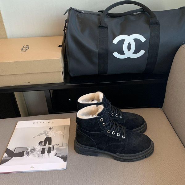 

shoes women autumn and winter wild fashion british style wild leather lace plus velvet mid heel boots martin boots wool boots women 02121, Black