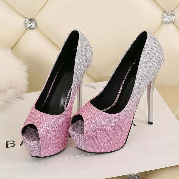 

new women pumps shoes peep toe 12cm 14cm thin high heels slip-on peep toe 4cm platform shallow lady party female shoes, Black