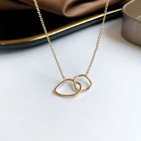 

new double circle buckle gold irregular necklace for women fashion fine jewelry simple necklaces & pendants, Silver
