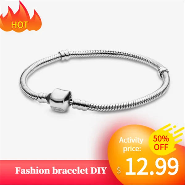 

925 sterling silver bracelet fit diy charm bead pendant snake chain women pulseira making berloque fashion jewelry sale, Black