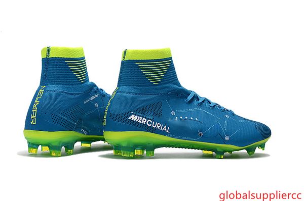 

blue green children soccer cleats mercurial superfly v sx neymar jr 100% original kids soccer shoes