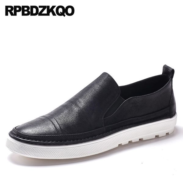 

real leather black men italy casual shoes sneakers trainers skate italian slip on genuine white brand deluxe summer