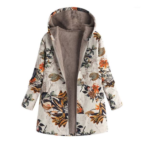 

vintage womens winter warm parkas coat retro causal outwear floral print hooded pockets oversize coats outerwear female1, Black