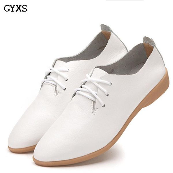 

2020 gyxs autumn women oxford shoes ballerina flats shoes women genuine leather moccasins lace up loafers white, Black