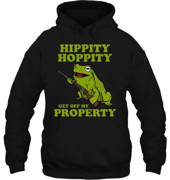 

men hoodie funny cool hippity hoppity get off my property frog meme women streetwear, Black