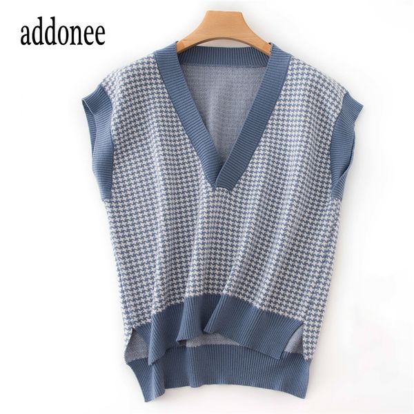 

england style houndstooth pattern fashion loose spring autumn winter cashmere knit v-neck women female sweater vest casual sexy, Black;white