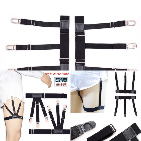 

men's shirt anti-wrinkle sling shirt sling leg ring suspender clip nylon high elasticity thickened suspender strap sc, Black;white