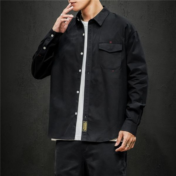 

2019 autumn and winter men's new casual solid color single-breasted long-sleeved jacket loose temperament trend cotton, Black;brown