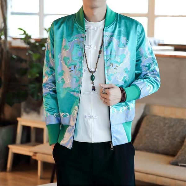 

chinese style jacket men coat dragon robe printed jacquard coat bomber jacket streetwear clothes casual dress baseball, Black;brown