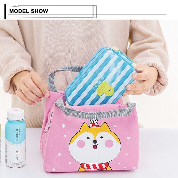

cute cartoon lunch bag for women kids men insulated cold canvas stripe picnic case thermal portable lunch container