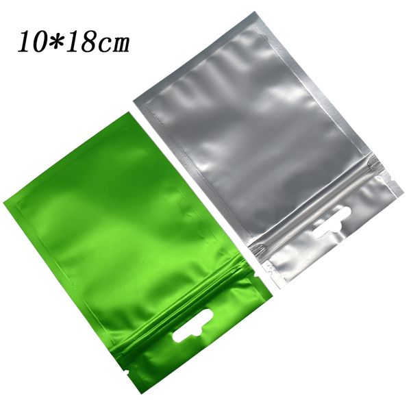 

10*18cm 100pcs/lot matte surface green aluminum foil package bag with frosted clear plastic front zip lock grocery heat seal mylar poly bags