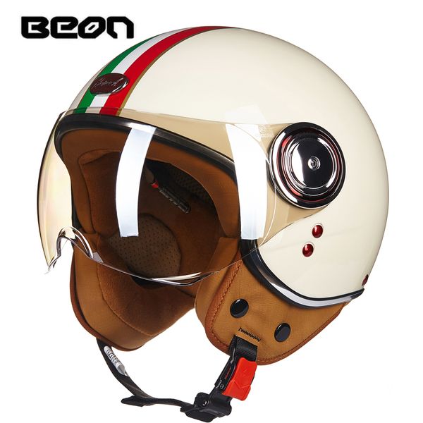 

beon motorcycle 3/4 half face helmet scooter moto helmet jet vintage retro headgear ece approved casco with windproof visior