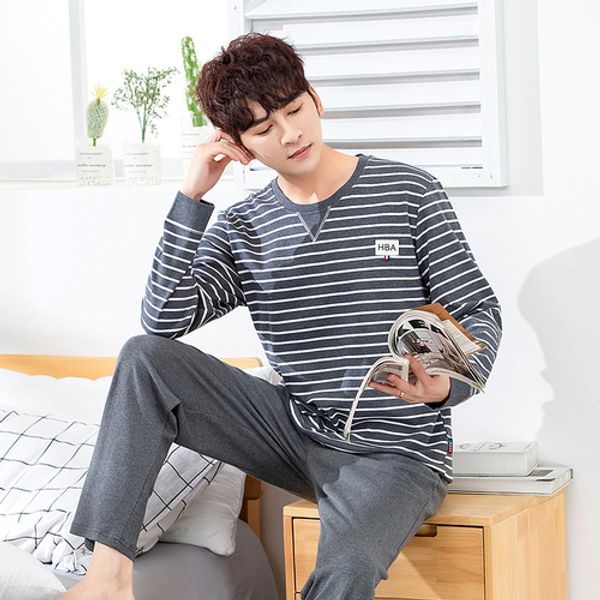 

autumn winter men's cotton pajamas letter striped sleepwear cartoon pajama sets casual sleep&lounge pyjamas plus size 3xl, Black;brown