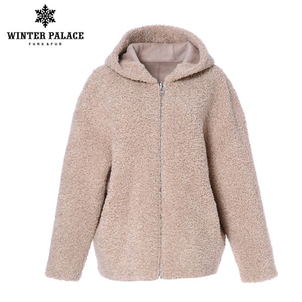 

winter 2019 women's fashion wool coat fur jacket short zip hooded fur coat granular wool contains 30% winter warm jacket, Black