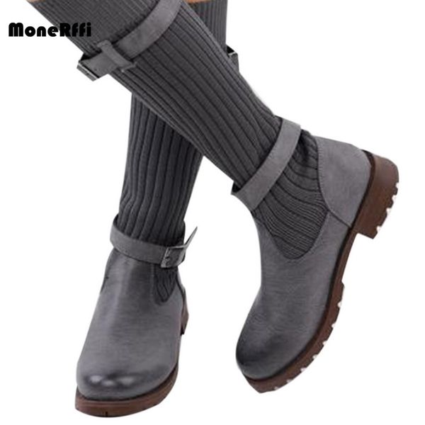 

monerffi drop shipping 2019 new women boots fashion knee elastic sock boots chunky stretch women booties sale, Black