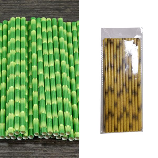 

useful 25pcs/set bamboo pattern paper decoration wedding party supplies creative straw set for drop shipping wholesale
