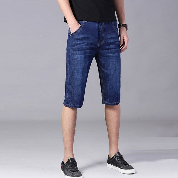 

summer fashion casual men jeans shorts blue color elastic comfort smart leisure short jeans straight stretch denim shorts men