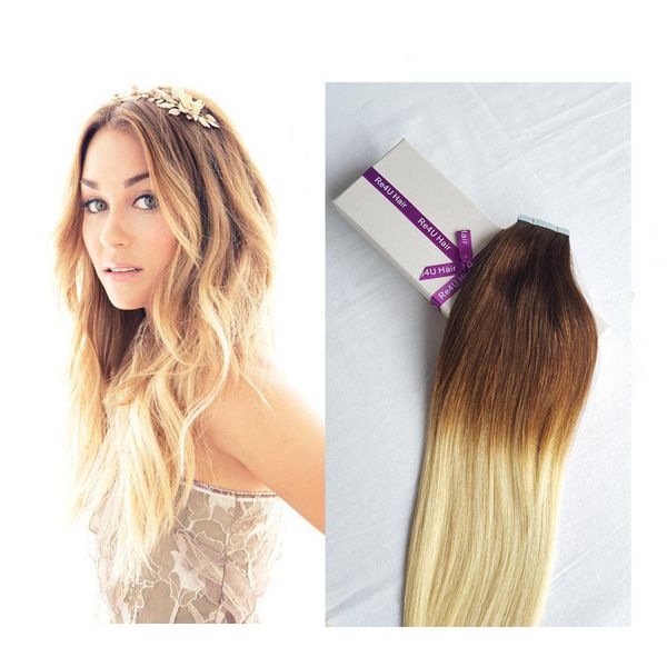 Tape Hair Balayage Ombre Extensions Medium Brown To Blonde Hair