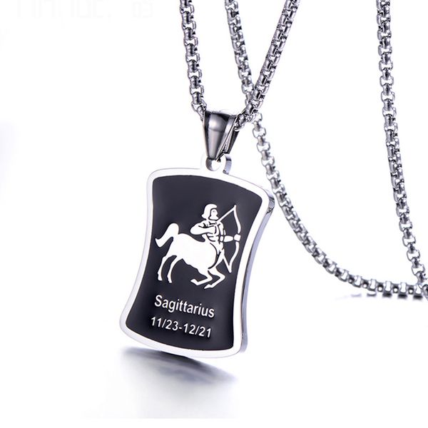 

мода 12 созвездий ожерелья собак тегов подвеска для мужчин boy длинные цепи 24 «» ожерелье мужчина jewelry водолей рыбы овен, Silver