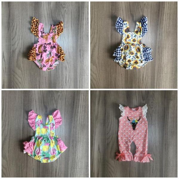 

летние детские девушки детская одежда ползунки коралловая корова фламинго плед подсолнечник леопард малыш хлопок бутик детская одежда оборка, Blue