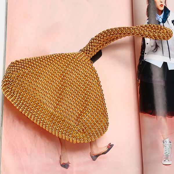 

simple handmade women's handbags new aluminum beads evening handbag satin european and american style banquet clutch bags #zb