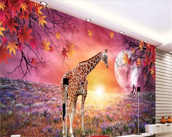 Beibehang Nach Wand Aufkleber Tapete Lila Traum Giraffe Tapete Wand 3D Home Interior Sofa Hintergrund papel de parede 3d