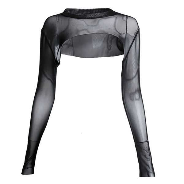 

women clothing tee shirt femme summer see through short mesh o neck sheer black transparent t shirt ladies crop top, White