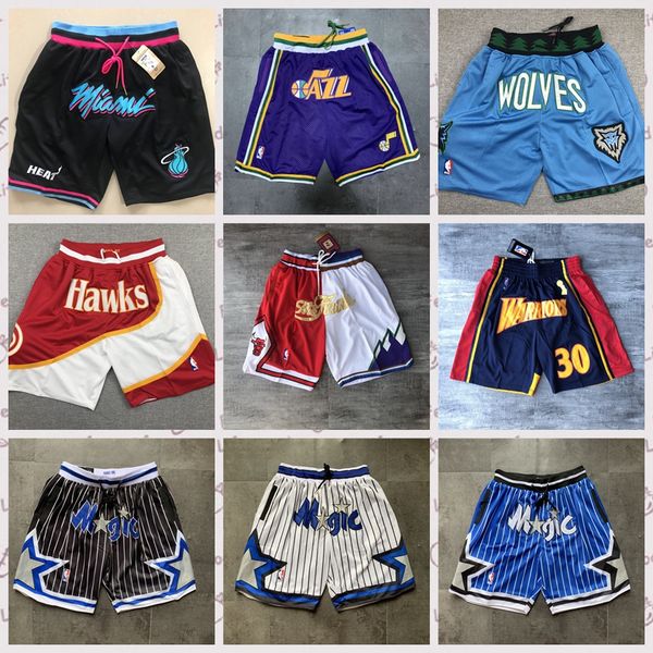 

retro men's just don pocket shorts authentic stitched sweatpants all city team name throwback basketball shorts, Black;red