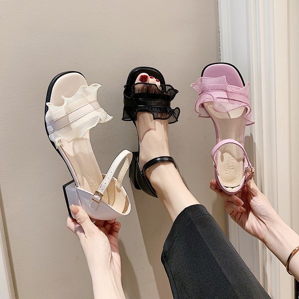 

flat sandal shoe 2020 summer comfort shoes for women sandals all-match suit female beige clear heels buckle strap, Black