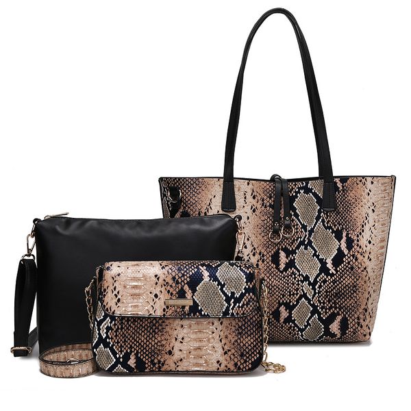 

1set/3pcs women composite bag snake skin leather tote bag serpentine print large shopper big bags shoulder messenger 2019 new