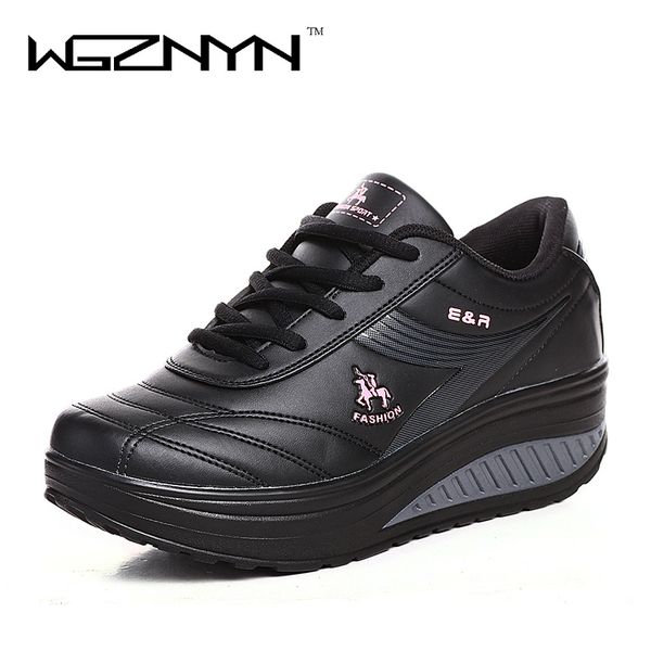 

2019 slimming shoes women fashion leather casual shoes women lady swing spring autumn factory quality, Black
