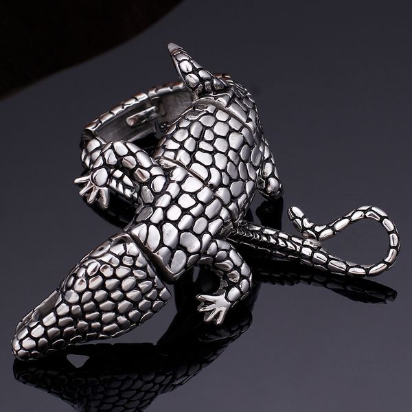 

cool animal lizard bracelet man punk rocker stainless steel mens bracelets bangles friendship male bangle jewelry, Golden;silver