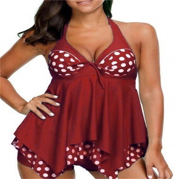 

polka dot printed womens designer swimwear plus size womens swimsuit fashion womens clothing 2 piece set summer, White;black