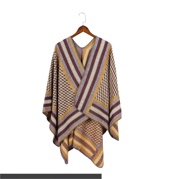 

2019 europe and cross-border new diamond fashion street striped warm cashmere scarf shawl, Blue;gray