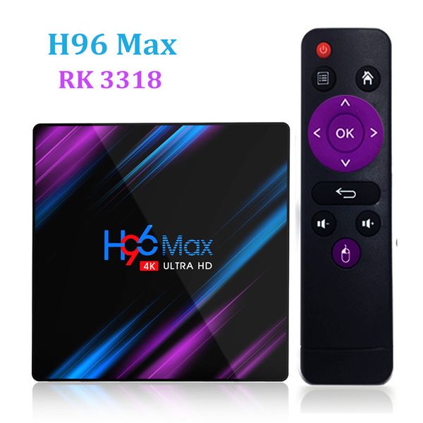 

h96 max smart tv box android 9.0 4gb ram 32gb/64gb rom rockchip rk3318 4k usb3.0 h.265 google play ip tv set box pk tx3 mini