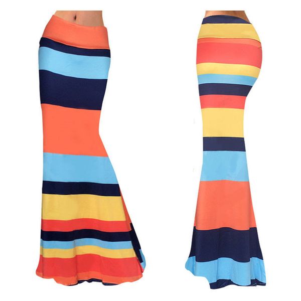 

women high waist long skirts striped skirts trumpet mermaid floor length plus size s- 2019 new fashion, Black