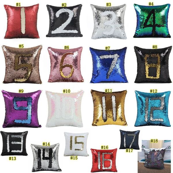 Blank Sequin Mermaid Pillow Cover Satin Pillowslip Double Color