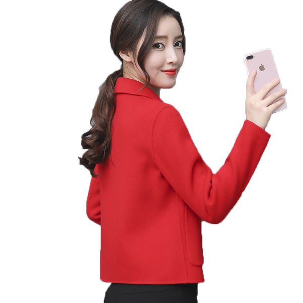 

womens coat autumn and winter new woollen wool jacket short korean version large size thickened suit outside open shirt top, Black