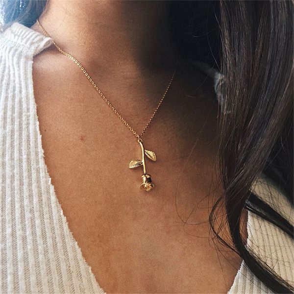 

fashion jewelry collier silver gold color rose statement pendant necklace women's beauty and beast jewelry lovers gifts