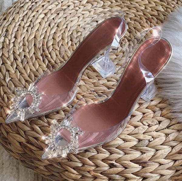 

fashion women transparent crystal high heel sandals pointed toes rhinestone wedding party shoes shallow mouth designer lady sandals, Black