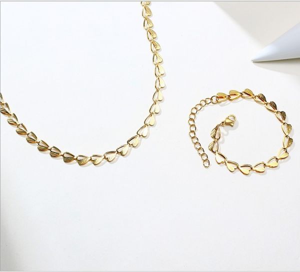 

br-855 women girls jewelry set stainless steel gold love heart link chain necklace + bracelet set for girlfriend gifts 6mm, Silver