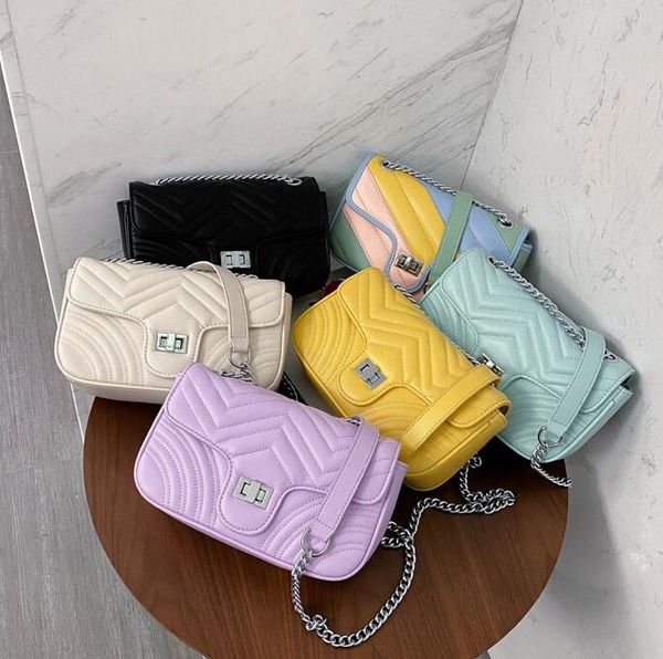 

new fashion women rainbow chain shoulder bags plain crossbody bag wholesale women handbags