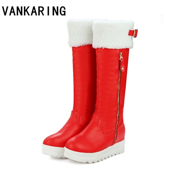

vankaring new 2018 fashion ladies' wedge platform boots women knee high boots winter women fur warm shoes snow, Black