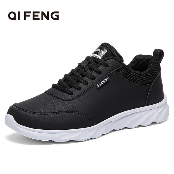 

autumn winter new classic leather men sports running shoes light weight fashion black sneakers outdoor jogging footwear for man
