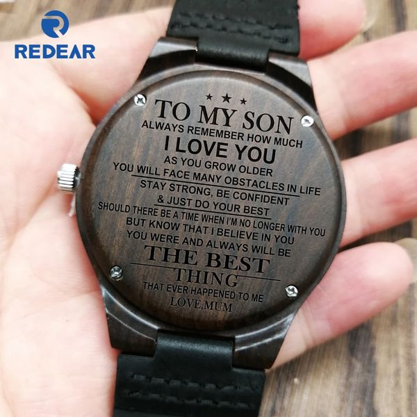 

from mum to son engraved wooden watch stay strong, be confident & just do your best, Slivery;brown