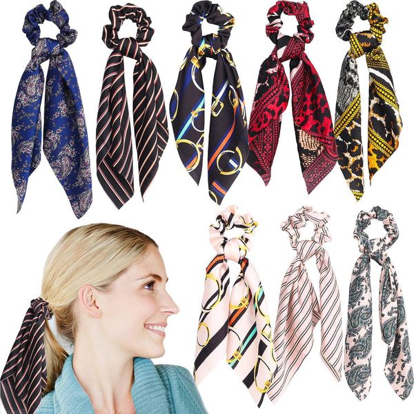 

fashion woman ponytail hairband cute lady uniforms satin scarves retro printed headband soft business silk scarves ribbon headscarf, Golden;silver