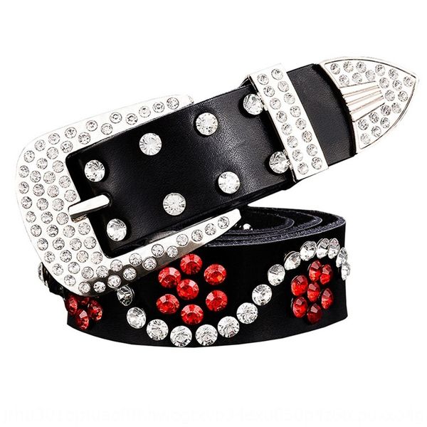 

genuine leather women's color diamond leather rhinestone women's belt pin buckle water drill belt, Black;brown