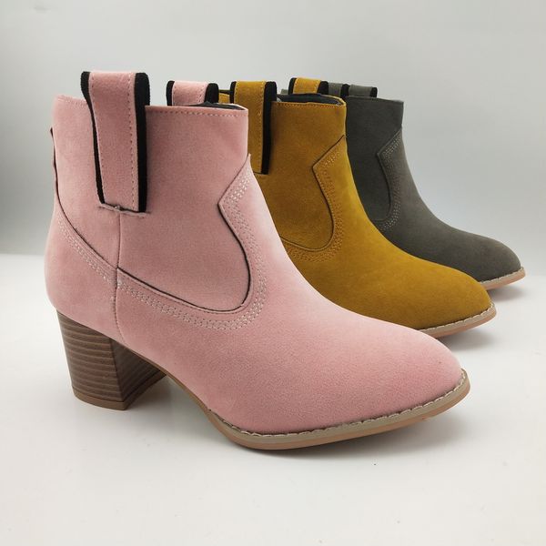 

women ankle boots autumn winter fashion chunky heels ladies shoes woman flock boots for women zipper botas mujer 2019 new, Black