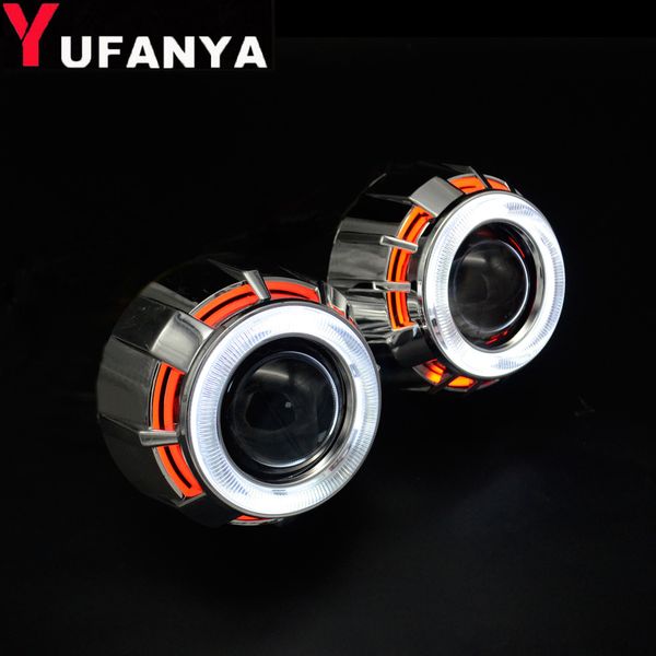 

2.5 inch ver 8.1 hid bixenon projector lens cob drl angel eyes shrouds ccfl back angel eyes fit h1 h4 h7 car motorcycle retrofit